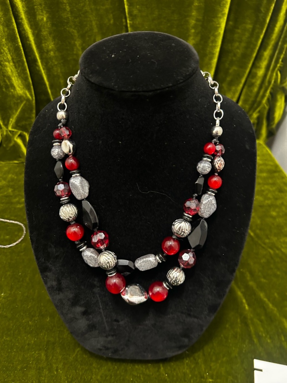 Ruby Rd Red and Black Beaded Statement Necklace - Chunky Abstract Beaded